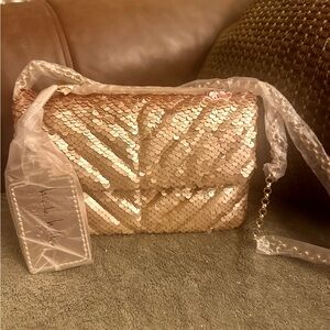 NWT - Nicole Miller Gold Sequin Chain Strap Crossbody/Shoulder bag